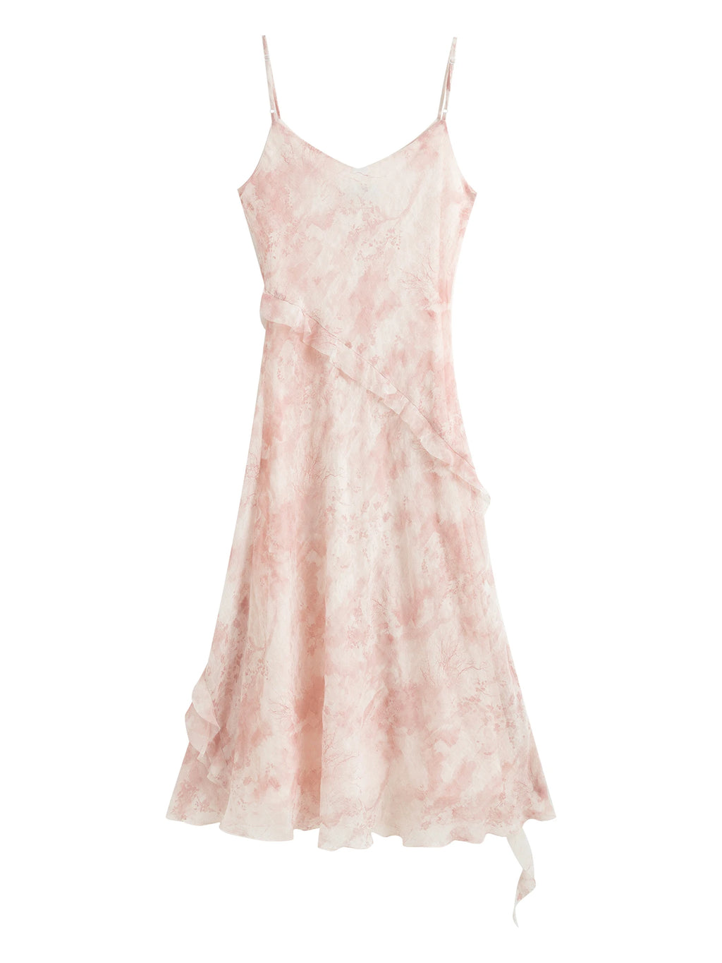 ZIQIAO【2 Vesions】Women Chiffon Strappy Long Dress 2025 Summer New Fly Sleeve Polyester Floral Dresses
