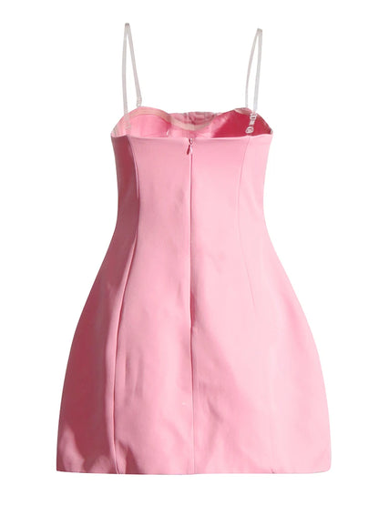 VGH Patchwork Appliques Hollow Out Mini Dresses For Women Slash Neck Sleeveless High Waist Backless Solid Strapless Dress Female