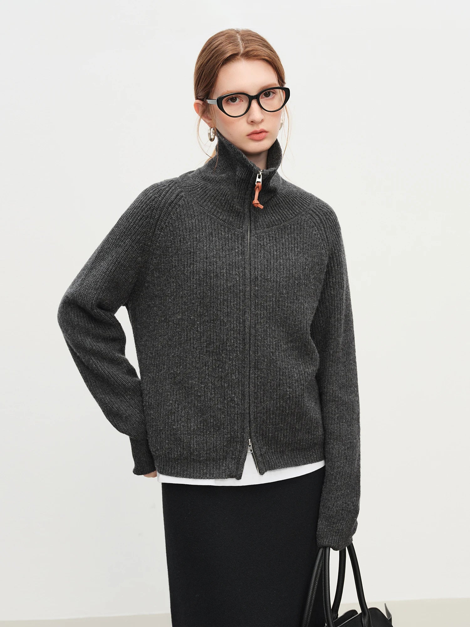 FSLE Women Relaxed Fit Oversized Wool Blend Knit Cardigan Coat Fall Winter 2025 New Style Zipper Front Outerwear Top for Casual