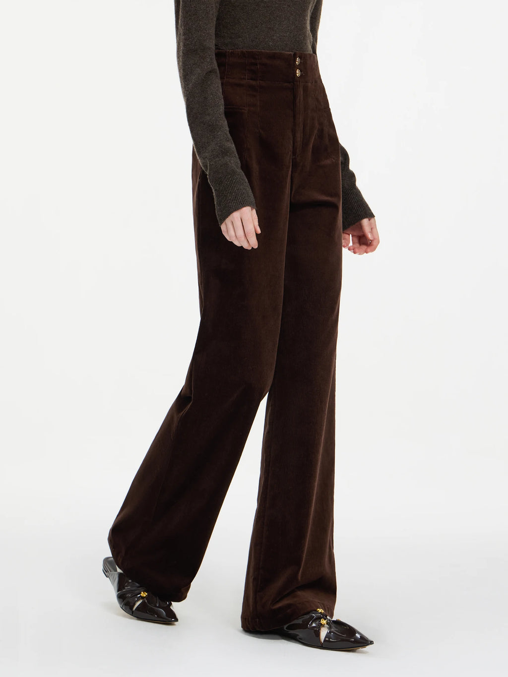 FSLE Women Corduroy Pants Winter New Retro Dark Brown Female Full Length Trousers Women Black Bootcut Casual Pant 24FS14409