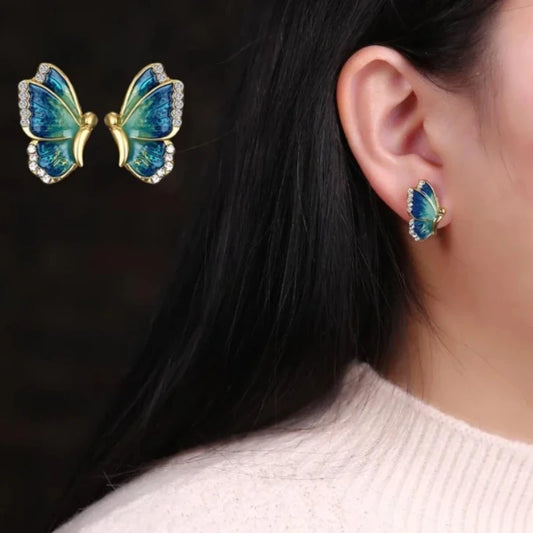 Delysia King Women 2021 Trendy Blue Butterfly Ear Studs High Grade Crystal Elegant Temperament Banquet Jewellery