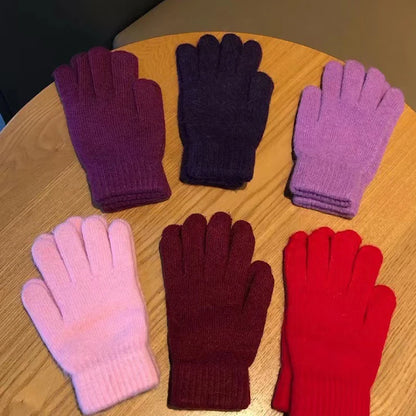 New Women Winter Keep Warm Plus Cashmere Solid High Elasticity Soft Knitted Gloves Cute Lovely Multicolor Windproof Mittens