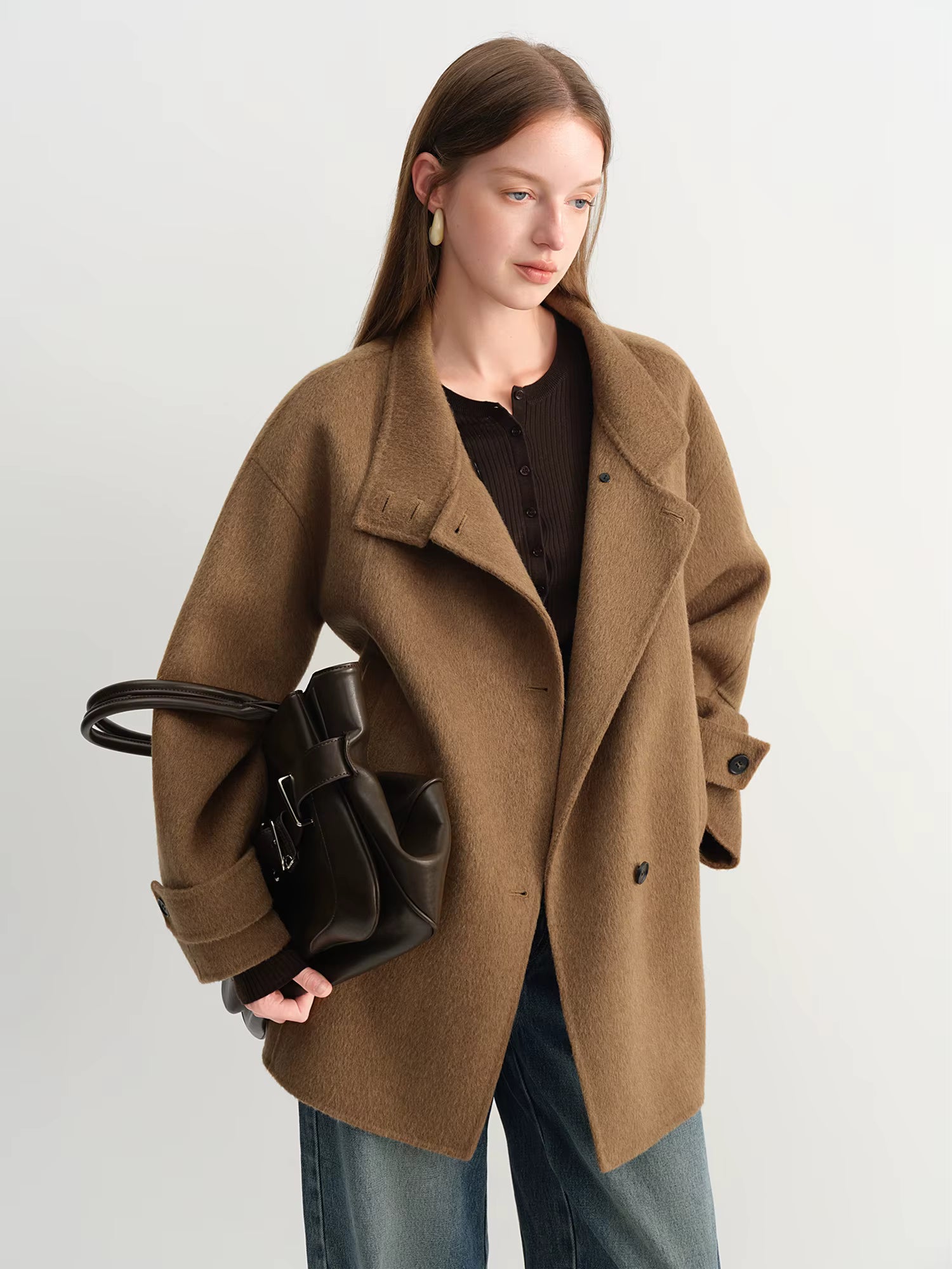 French Style Sheep Wool Cropped Wool Coat Women's Winter 2025 New Double-faced Wool Jackets Simple Ins Stand Collar