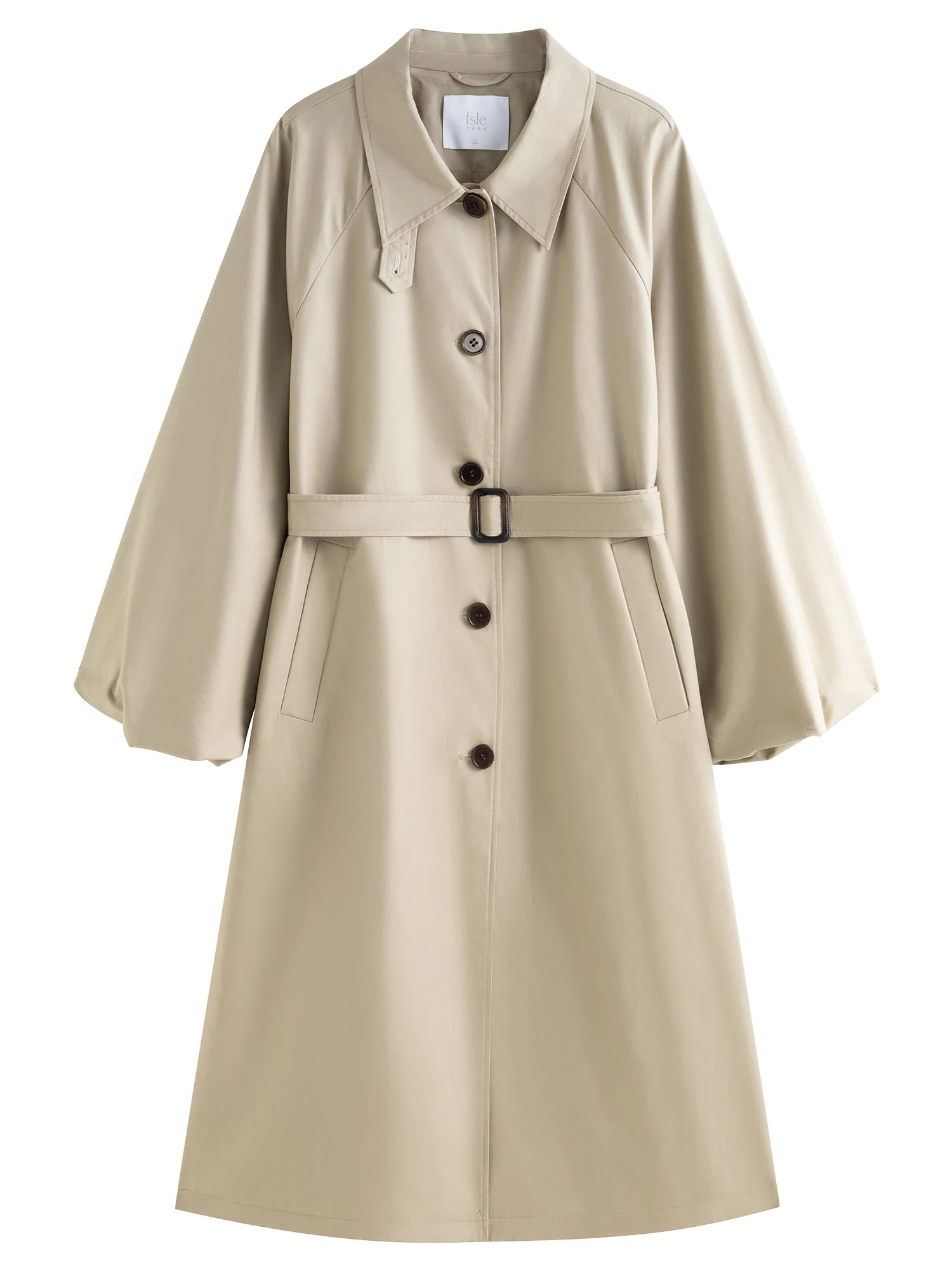 FSLE Women Grey Khaki Long Trench Polo Neck Single Breasted Autumn Female Trench Coat With Sashes Raglan Sleeve Coats 24FS13341