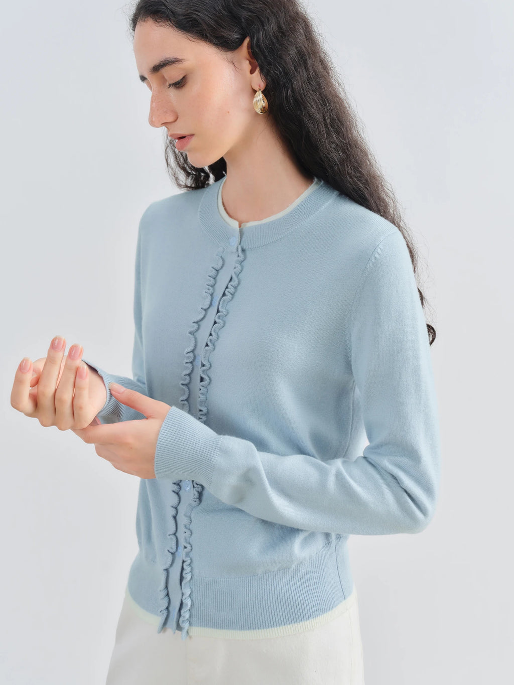 ZIQIAO Autumn 2025 Women's Structured Shoulder Knit Cardigan - Round Neck Layered Illusion Fit Textured Open Front Casual Top