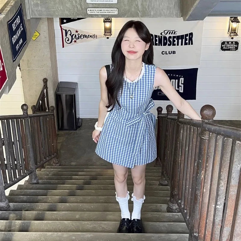 Elegant Sleeveless Y2k Mini Dress Women 2000s Casual Outwear Short Party Dress Vintage One Piece Dress Korean 2024 New  Korean