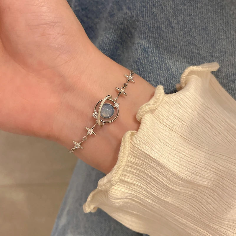 Fashion Ins Blue Planet Bracelet For Women Goth Six-pointed Star Bracelet Teen Jewellery Hip Hop Party Girl 2023 New Jewelry