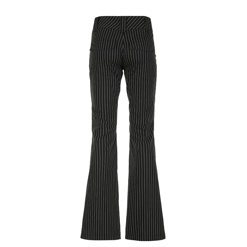 Rapcopter y2k Striped Flare Pants Low Waisted Pockets Vintage Streetwear Trousers Fashion Black Korean Aesthetic Gothic Pants