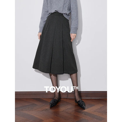 TOYOUTH Women Skirt 2024 Autumn Winter New High Waist Pleated College Style Elegant Umbrella Skirt