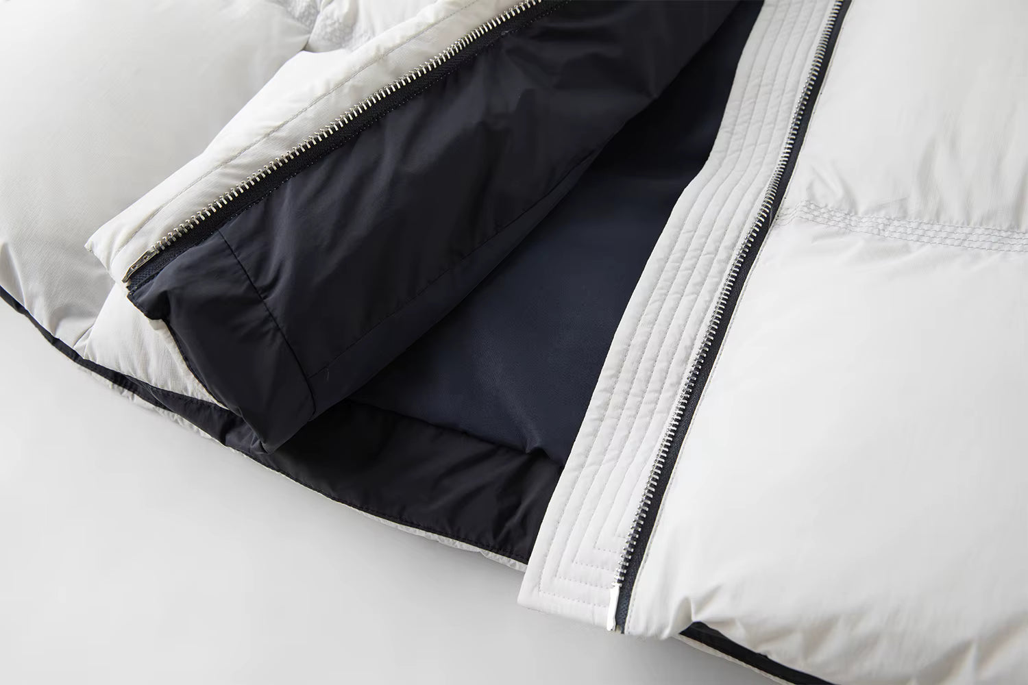 Knit Turned Collar Long Down Jacket for Women with Contrast Patchwork Structured Shoulder Design Winter 2025 New Arrival