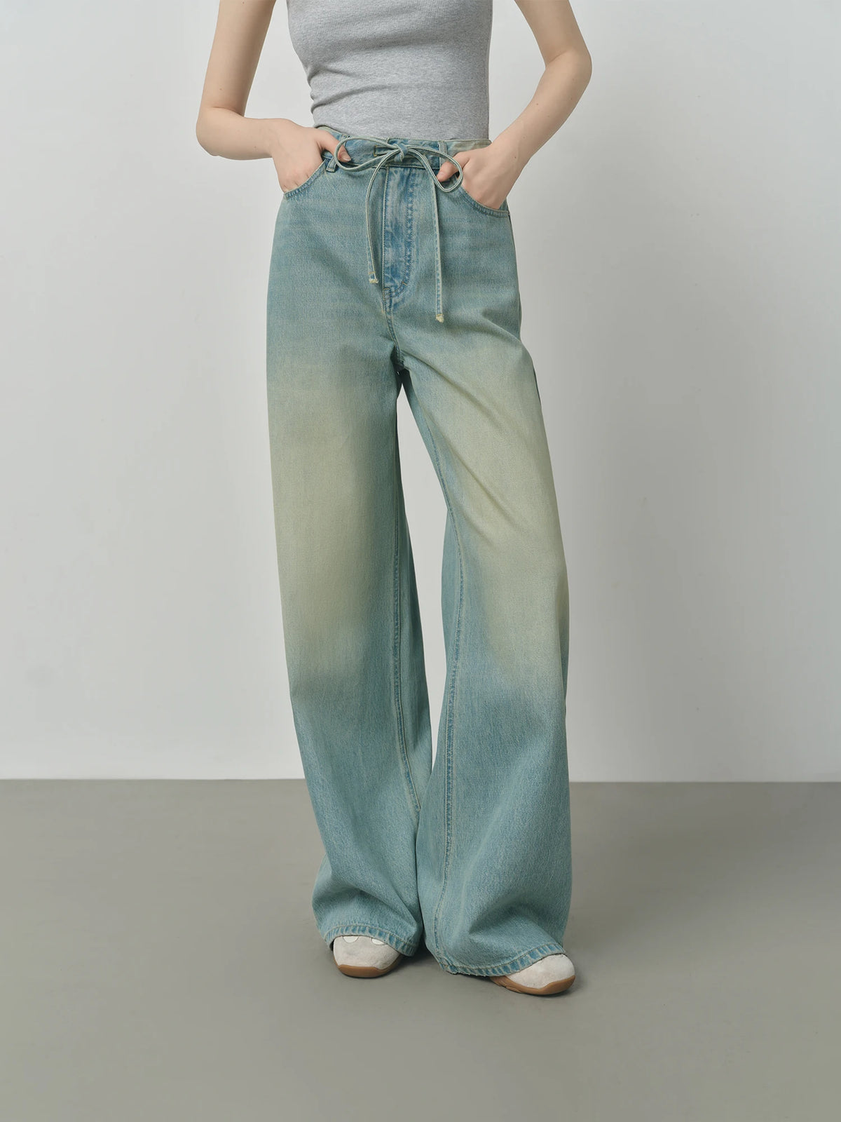 FSLE American Retro Distressed Lace-up Wide-leg Jeans 2025 Autumn New Straight Jeans