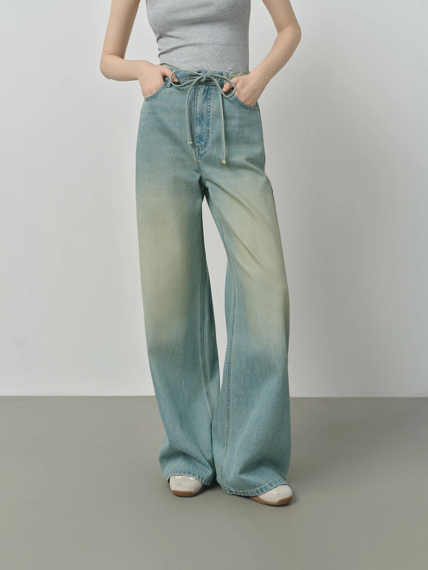 FSLE American Retro Distressed Lace-up Wide-leg Jeans 2025 Autumn New Straight Jeans