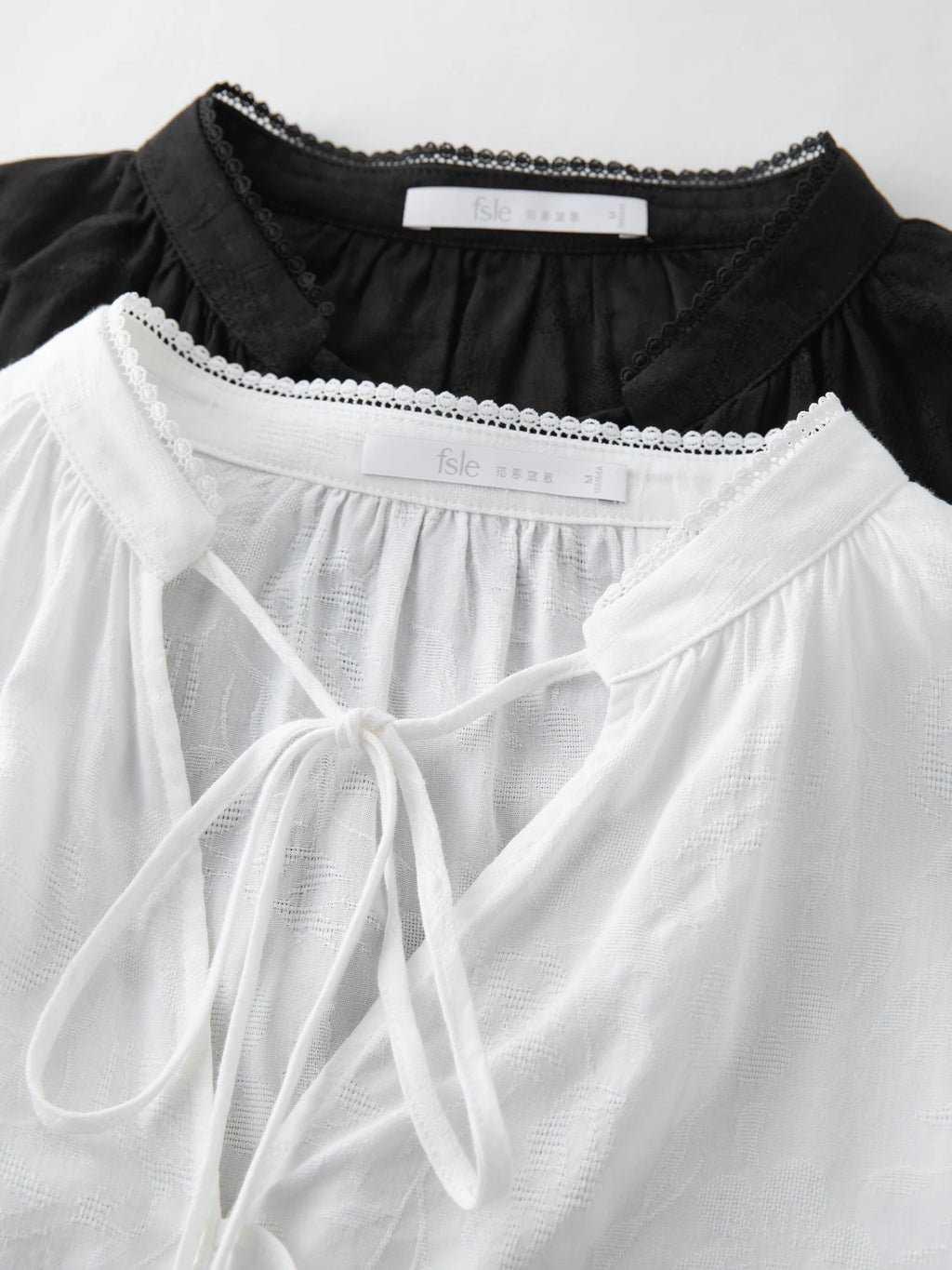 FSLE French Style V-neck Earrings Lace-up Shirt for Women Autumn 2025 New Arrival Long-sleeved Stitching Casual Tops
