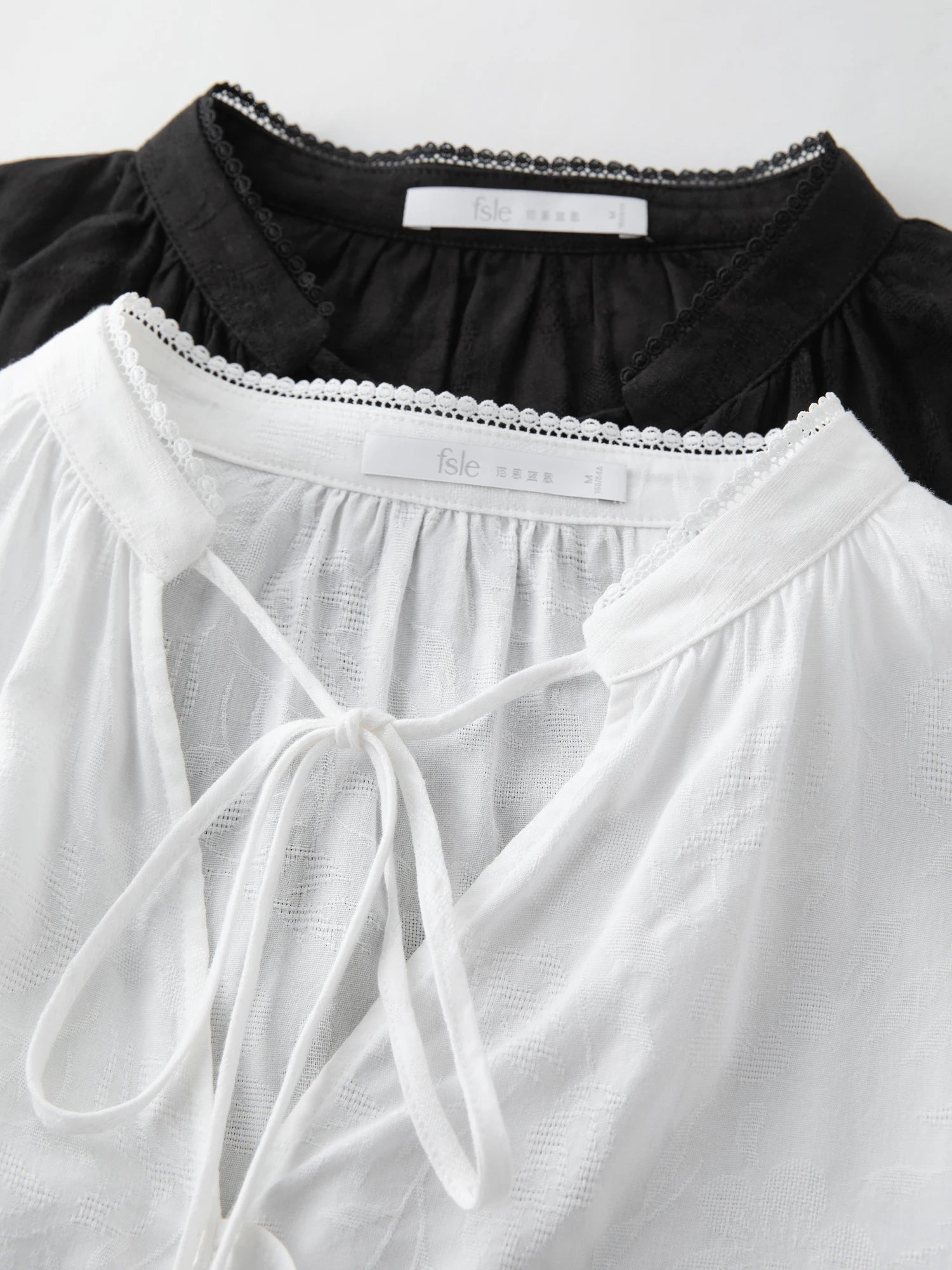 FSLE French Style V-neck Earrings Lace-up Shirt for Women Autumn 2025 New Arrival Long-sleeved Stitching Casual Tops