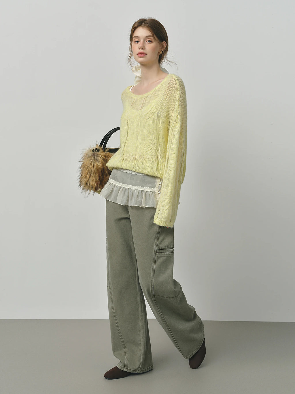 FSLE Alpaca French Lazy Cable Knit Sweater 2025 Autumn New Loose Pullover Sweater