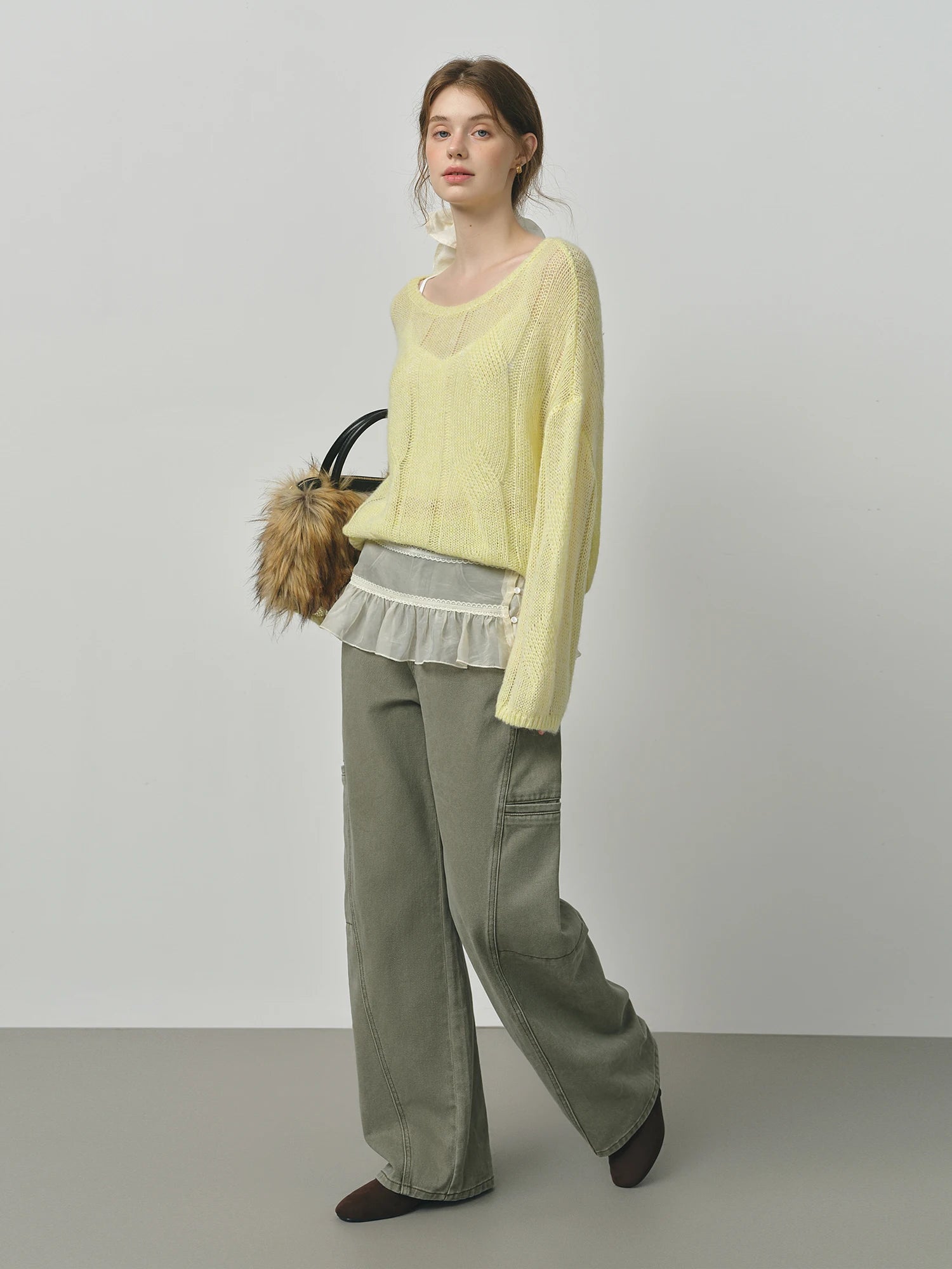 FSLE Alpaca French Lazy Cable Knit Sweater 2025 Autumn New Loose Pullover Sweater