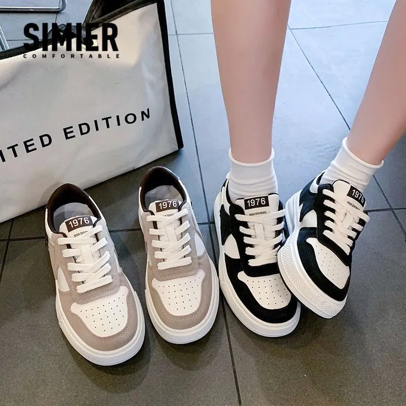 2024 Brand Leather Women's Sneakers White Platform Woman Sports Sneakers Female Vulcanized Shoes Sneakers Casual Ladies Trainers