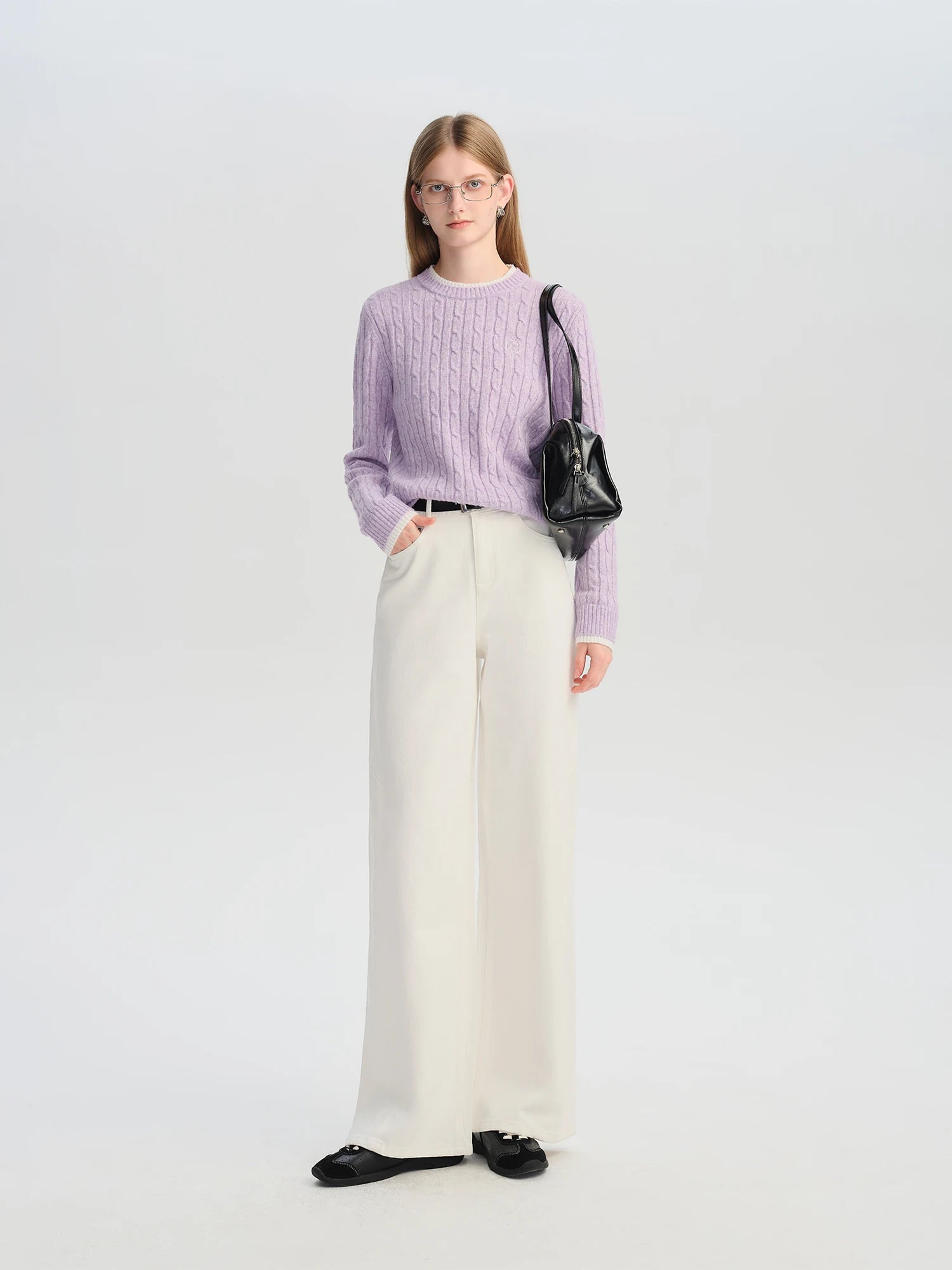 ZIQIAO-Petite Women's Mock Two-Piece Round Neck Jacquard Wool Knit Sweater Korean-Style Pullover Fall 2025 New Arrival Pullovers