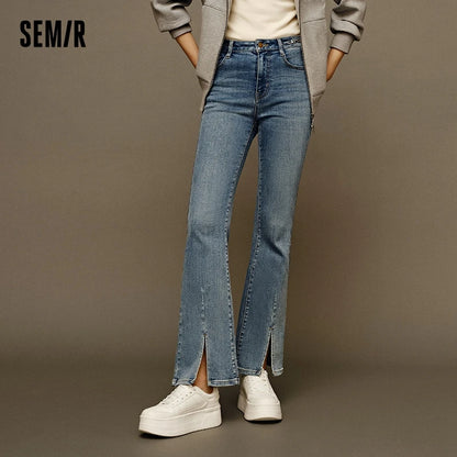 Semir Jeans Women Split Long Pants Fashion New Winter 2023 Flared Pants