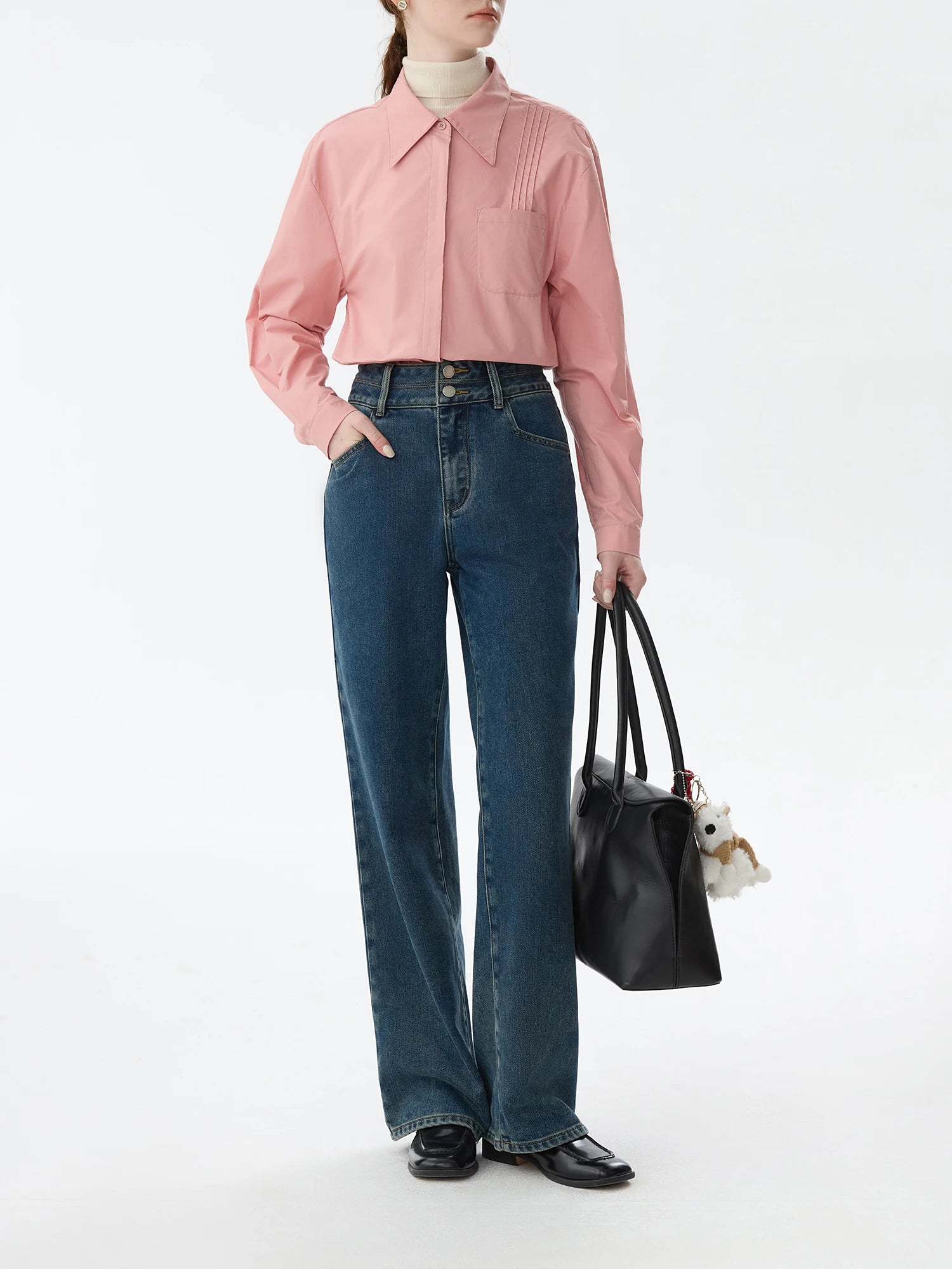 FSLE Office Lady High Waisted Retro Straight Leg Jeans for Women 2024 Winter New Casual Pants Casual Loose 24FS14359