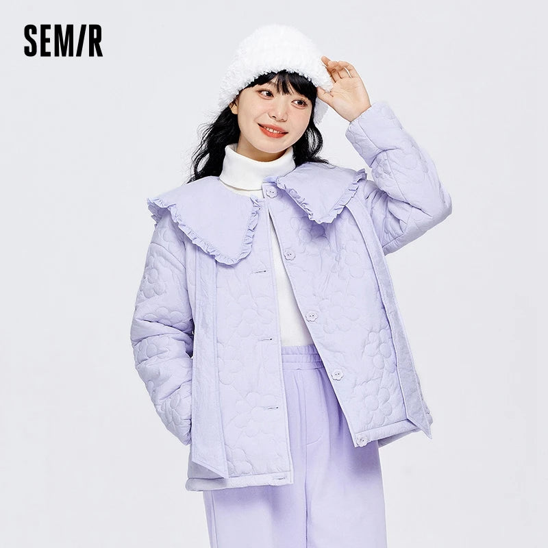 Semir Cotton Clothes Women Fungus Big Lapel Flowers 2023 Winter New Loose Jacket