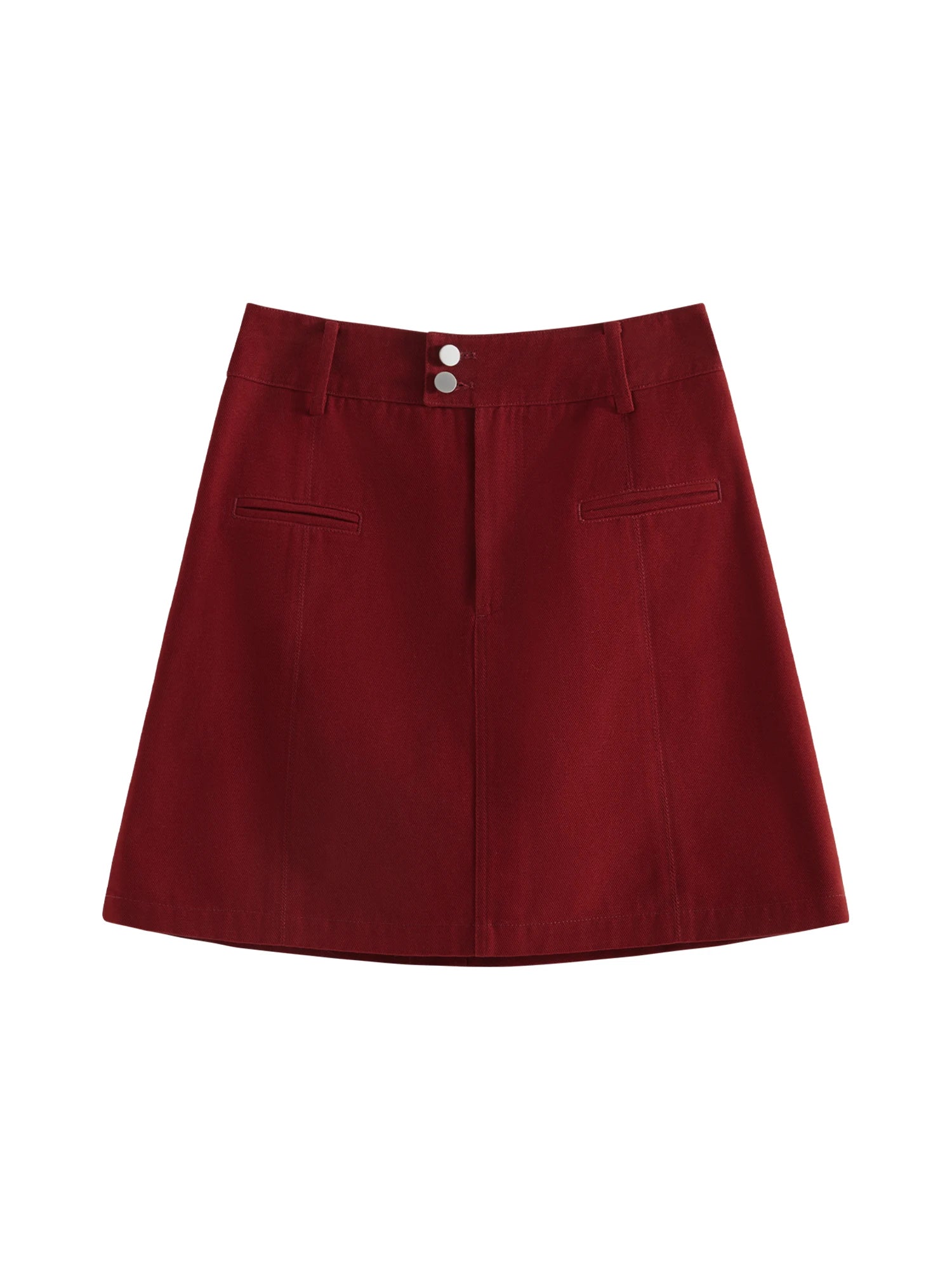 FSLE Women Winter Mini Skirts High Waist Two Button Design Female Twill Retro Denim Red Short Skirt 100% Cotton Skirt 24FS14564