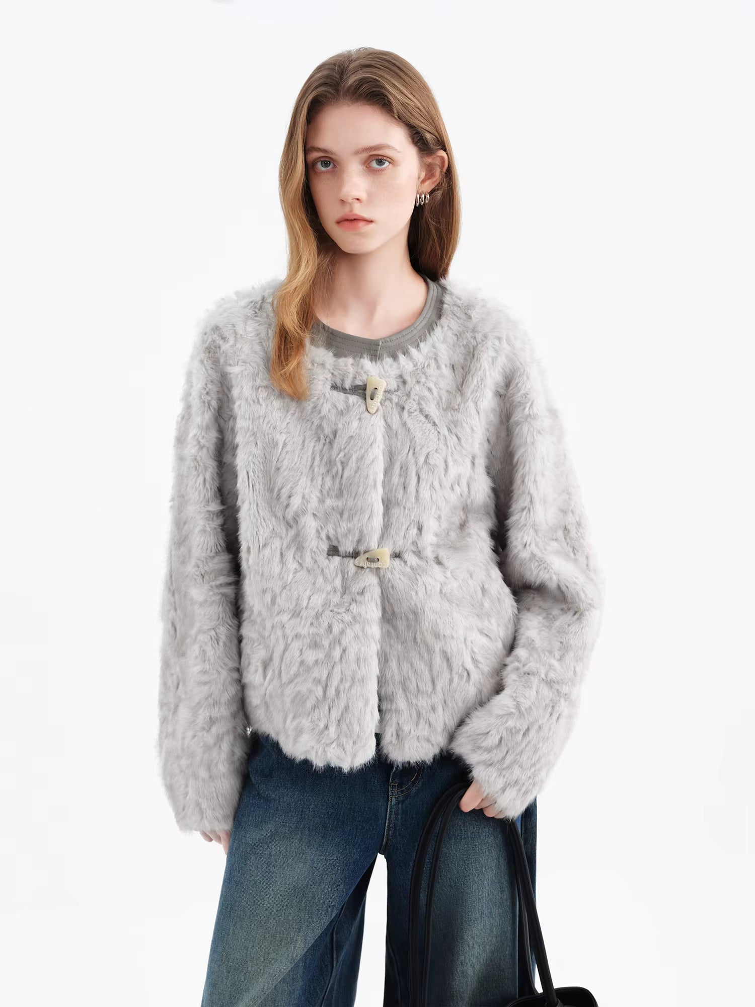 Premium Series】Faux Wool Embossed Suede Patchwork Short Jacket for Women 2025 Winter New Arrival College-Style Outerwear