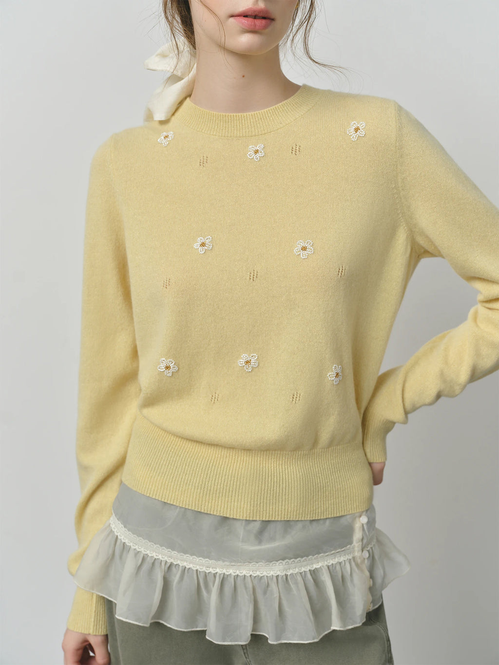 FSLE Women's Cute Fresh Wool Knit Sweater 2025 Autumn Winter New Style Round Neck Long Sleeve Chic Pullover Top for Casual Wear