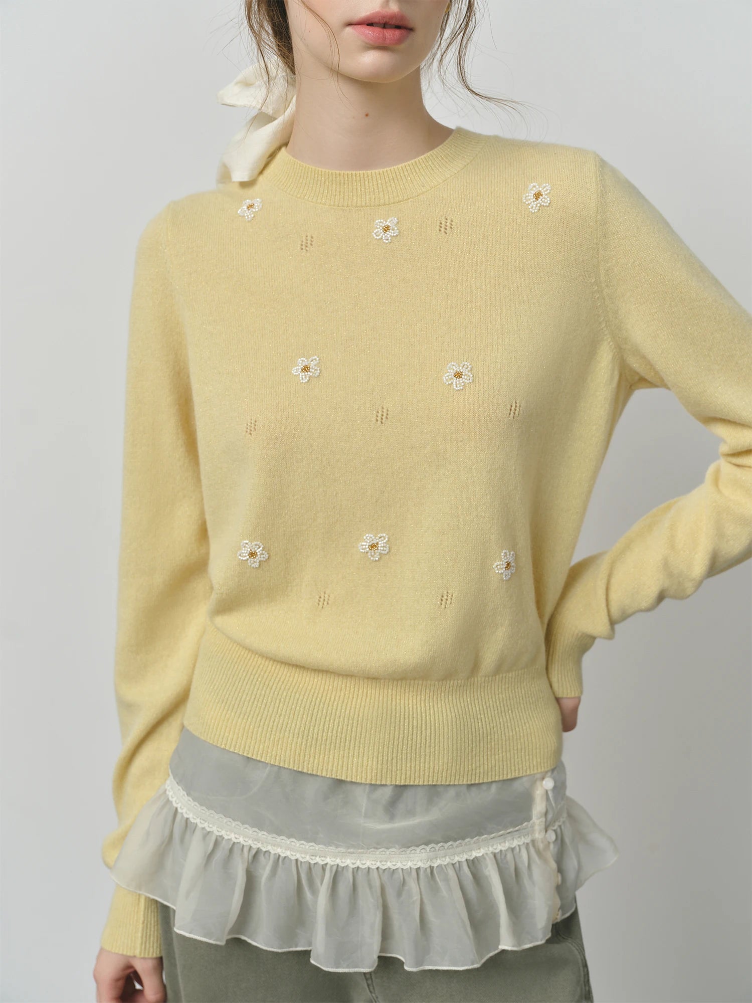 FSLE Women's Cute Fresh Wool Knit Sweater 2025 Autumn Winter New Style Round Neck Long Sleeve Chic Pullover Top for Casual Wear