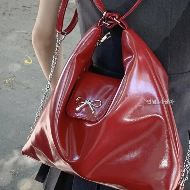 Fashion Bow Wine Red Single Shoulder Crossbody Bags 2024 New Trendy Niche Underarm Coin Purses Solid Versatile Female Handbags
