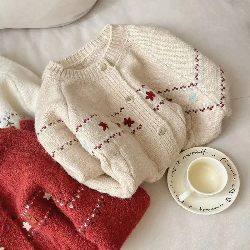 2024 New Artistic Floral Embroidery Round Neck Sweater Jacket Women's Autumn Single-Breasted Knitted Cardigan Sensibility Design