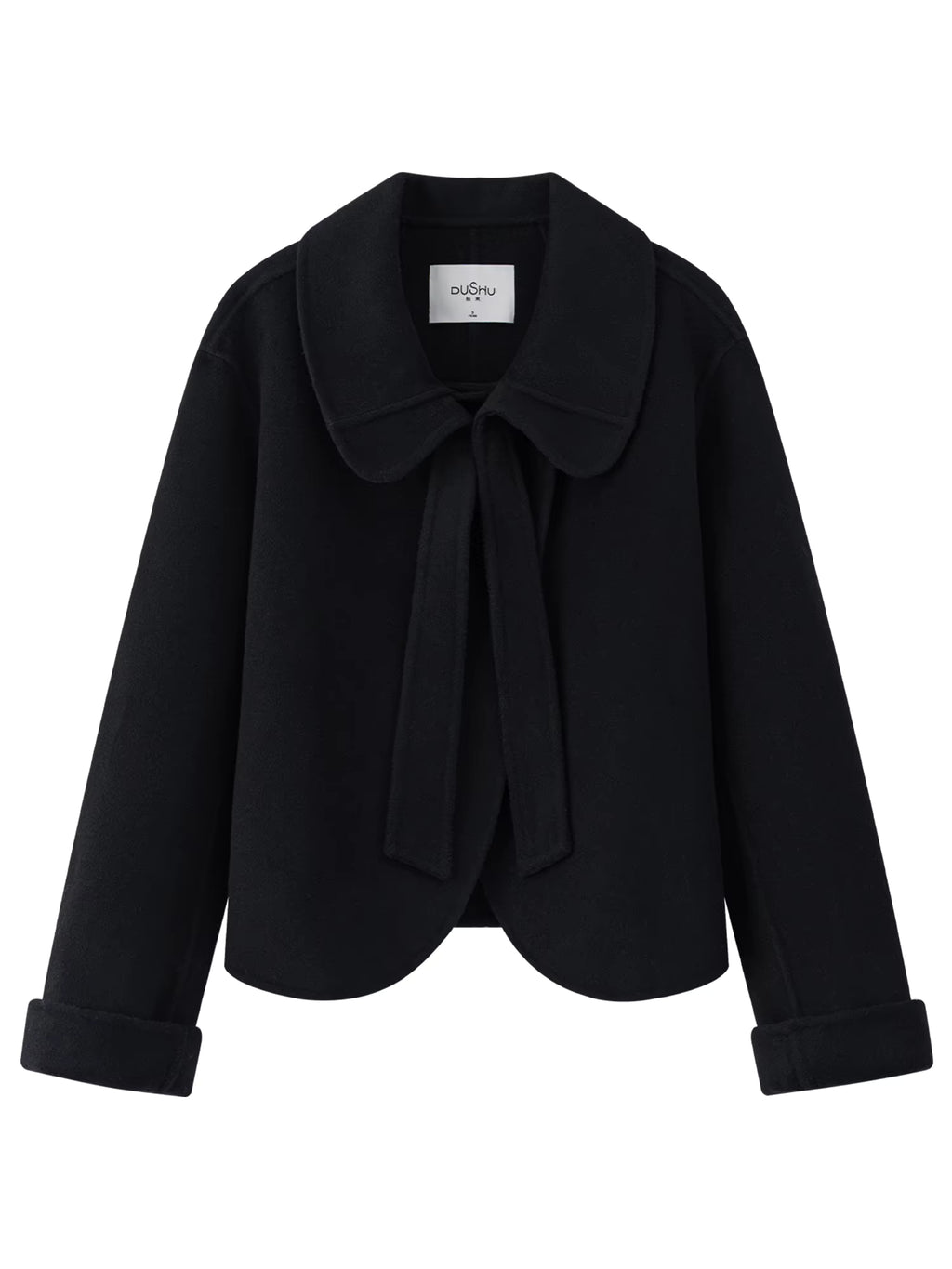 Elegant Sets Women Winter Cropped Black Coats Skirt Suit Peter Pan Collar Woolen Jacket Age-reducing Temperament French