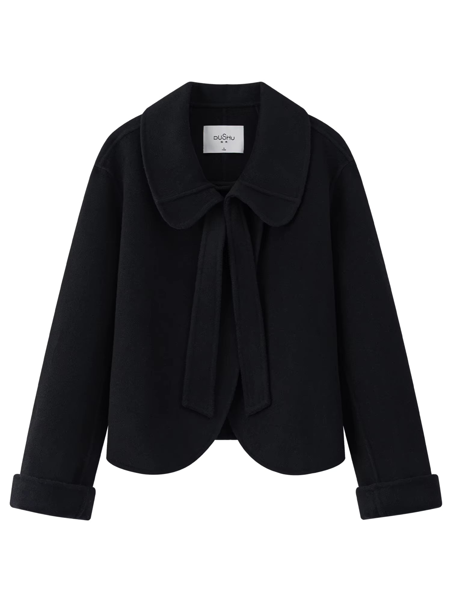Elegant Sets Women Winter Cropped Black Coats Skirt Suit Peter Pan Collar Woolen Jacket Age-reducing Temperament French