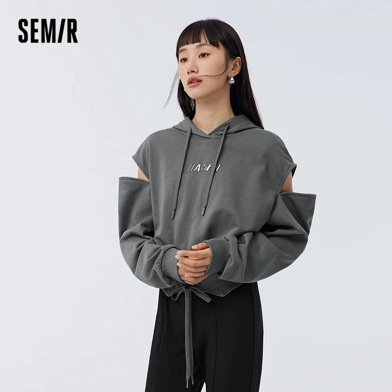 Semir 2023 Women Sweater Spring New Short Fishbone Waist Loose Top Sweet  Cool Off-the-shoulder Sweater for Women