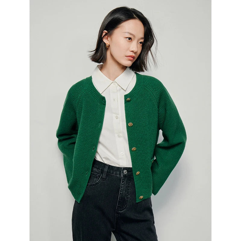 TOYOUTH Women Knitwear Cardigan 2024 Spring O neck Button Closed Solid Color Casual Red Sweater Tops As Gift