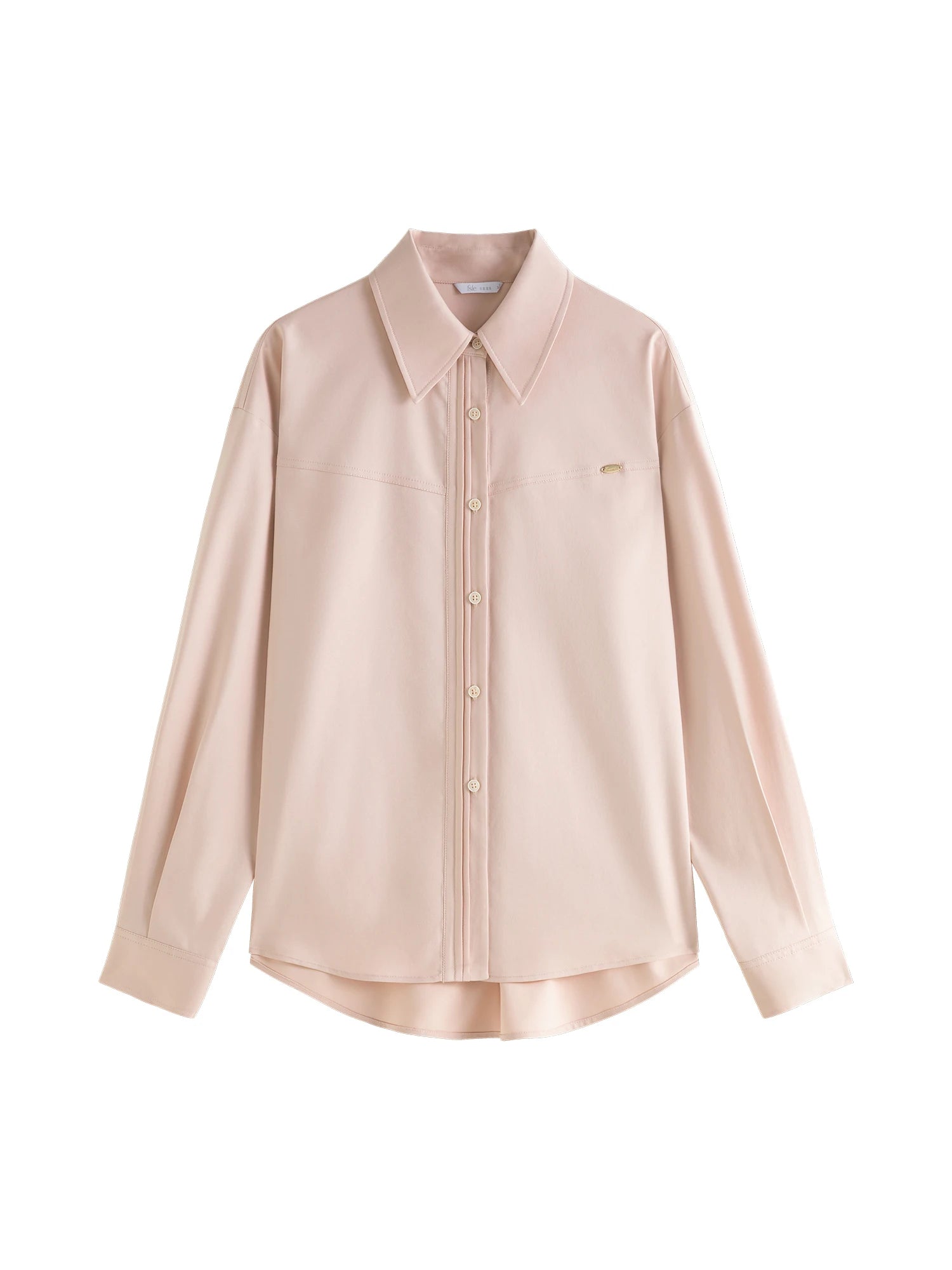 FSLE Women Long Sleeve Blouse 2024 Winter Thick Twill Female Drop Sleeve Shirts Polo Neck Pink Single Breasted Shirt 24FS14417