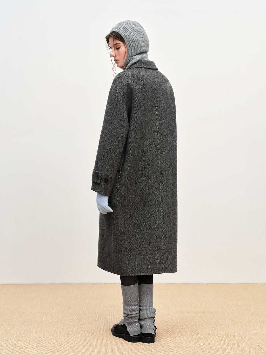 FSLE Retro Academic Herringbone Double-Faced Tweed Coat for Women Winter 2025 New Arrival Oversized Jacket Outerwear Blends