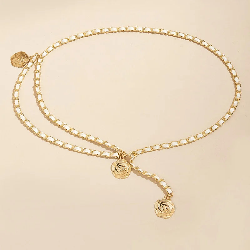 Fashion Metal Chain Belts for Women Flower Pendant Jeans Suit Dress Waist Chain Female Luxury Brand Designer Accessories