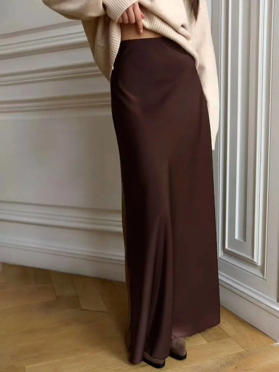 Bornladies Casual Satin Women'S Skirt Spring Summer Fashion Loose High Waist Maxi Skirts Elegant Simple Slik Fishtail Skirt