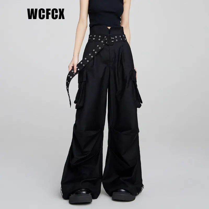 Y2K Streetwear Vintage Chic Cargo Pants for Women High Wide Leg Straight Joggers Trousers