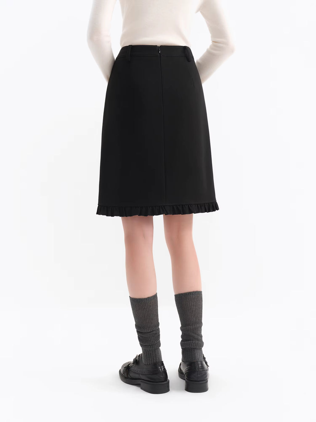 Elegant Design Ruffled Hem Flattering A-Line Half Skirt Winter Autumn 2025 New Arrival Skirt Black Knee High Office Skirts