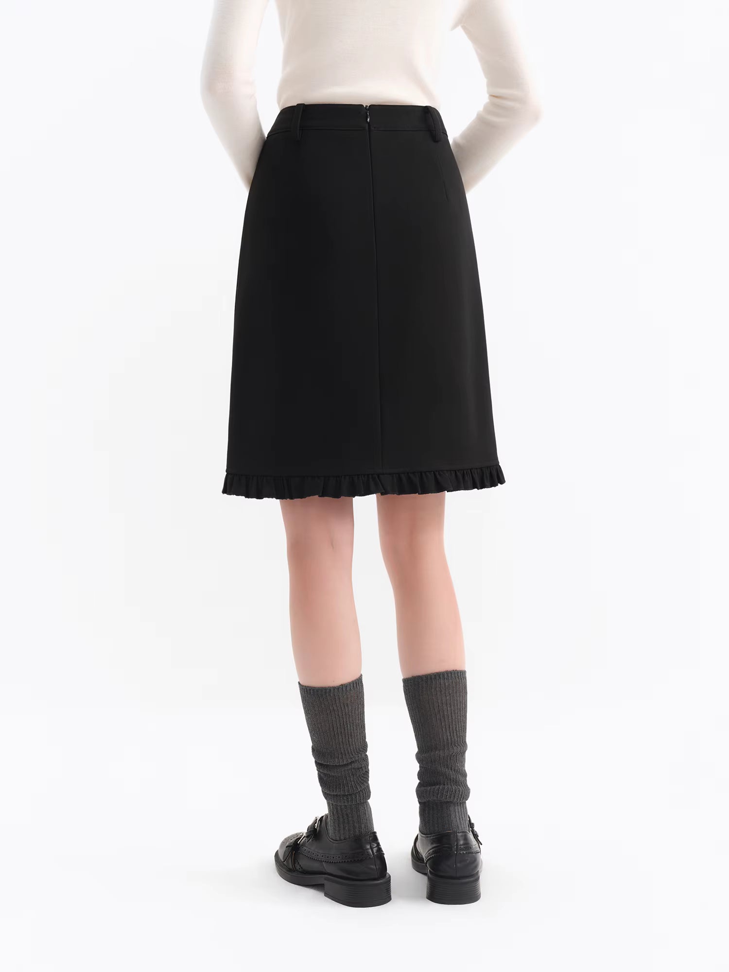 Elegant Design Ruffled Hem Flattering A-Line Half Skirt Winter Autumn 2025 New Arrival Skirt Black Knee High Office Skirts