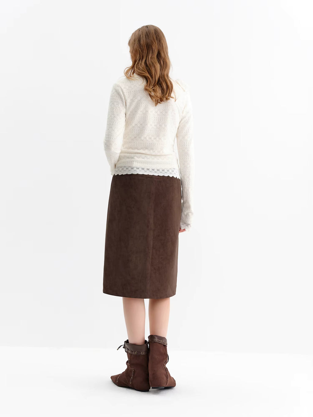 Autumn Women's White Lace Crochet Knit Top Blouse Elegant Tied Front Y2K Retro Soft Pullover Sweet Off-Shoulder Shirt