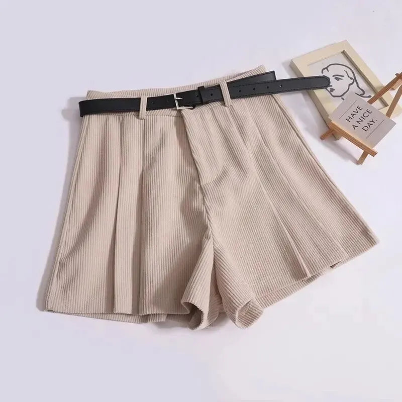 Corduroy Velvet Casual Loose Leg Shorts Women Autumn Winter High Waist Small Person A Letter Outdoor Shoe Pants