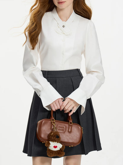 FSLE Women White Long Sleeve Shirts 18.7% Linen Office Lady Twill Female Winter Simple White Blouses Full Sleeve Top 24FS14404