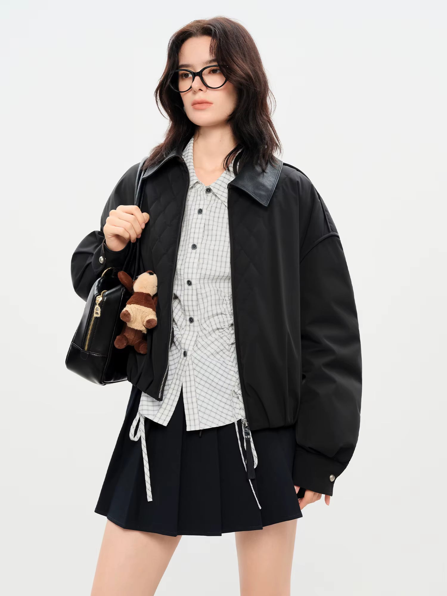 Barn Style Lightweight Padded Jacket Women's 2025 Winter Vintage Academic Plaid Panel Short Coat Retro College Outerwear
