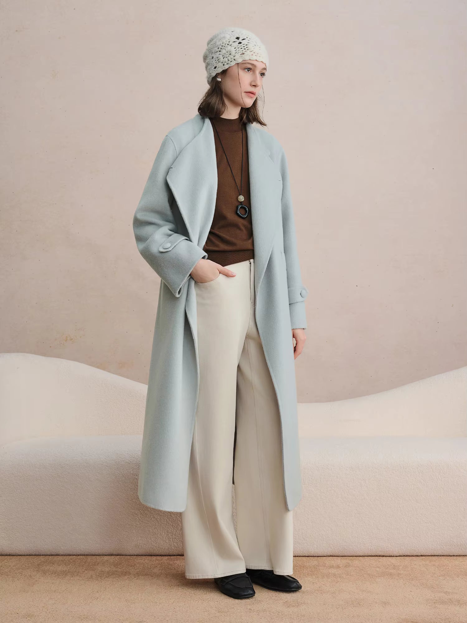 Winter 2025 Women's One Button Wool Blend Coat - Minimalist Korean Inspired Double Faced Texture for Casual Elegance