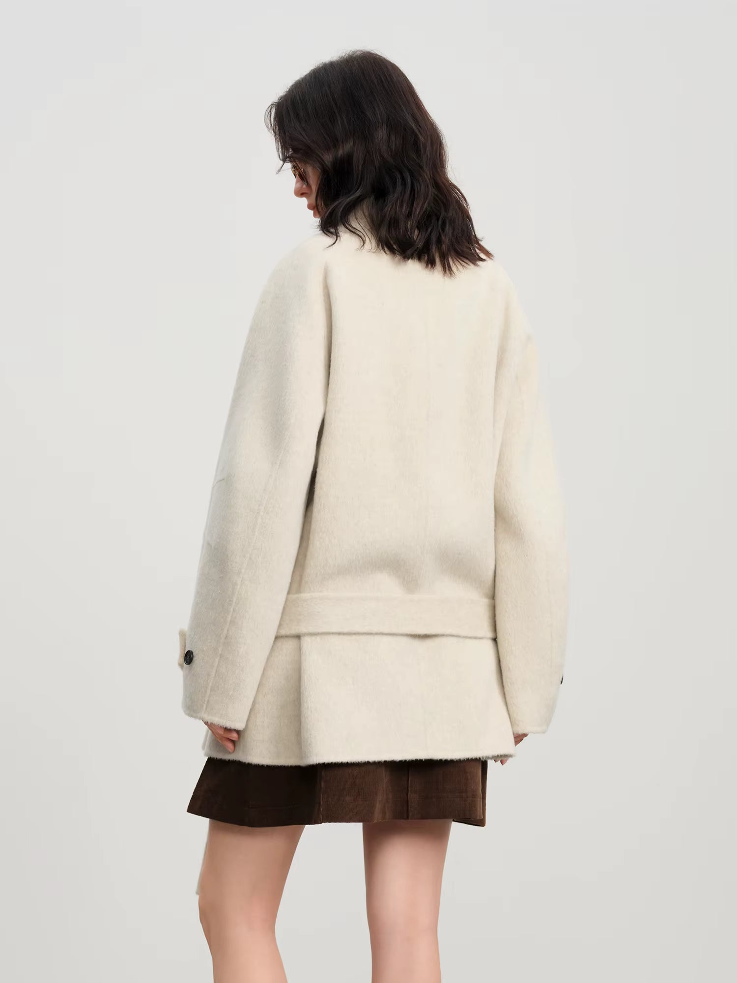 French Style Sheep Wool Cropped Wool Coat Women's Winter 2025 New Double-faced Wool Jackets Simple Ins Stand Collar