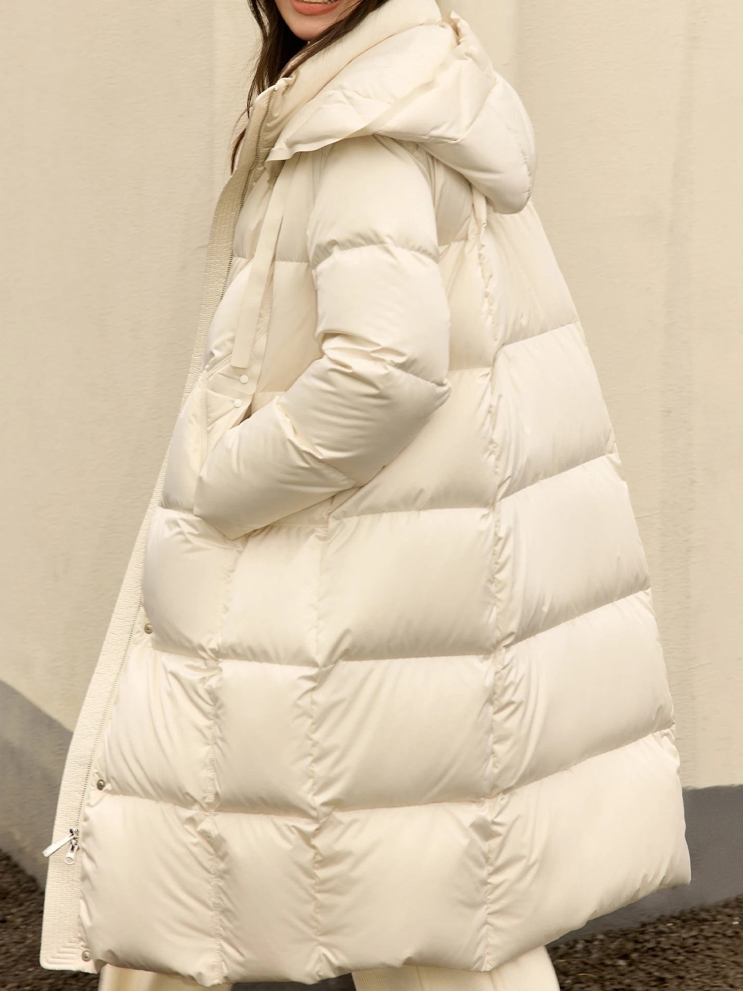 DUSHU Plus Size 239-268G Filling Amount Women's Long Beige Down Jacket 2024 Winter New Warm Cold Resistant Down Jacket 24DS84077