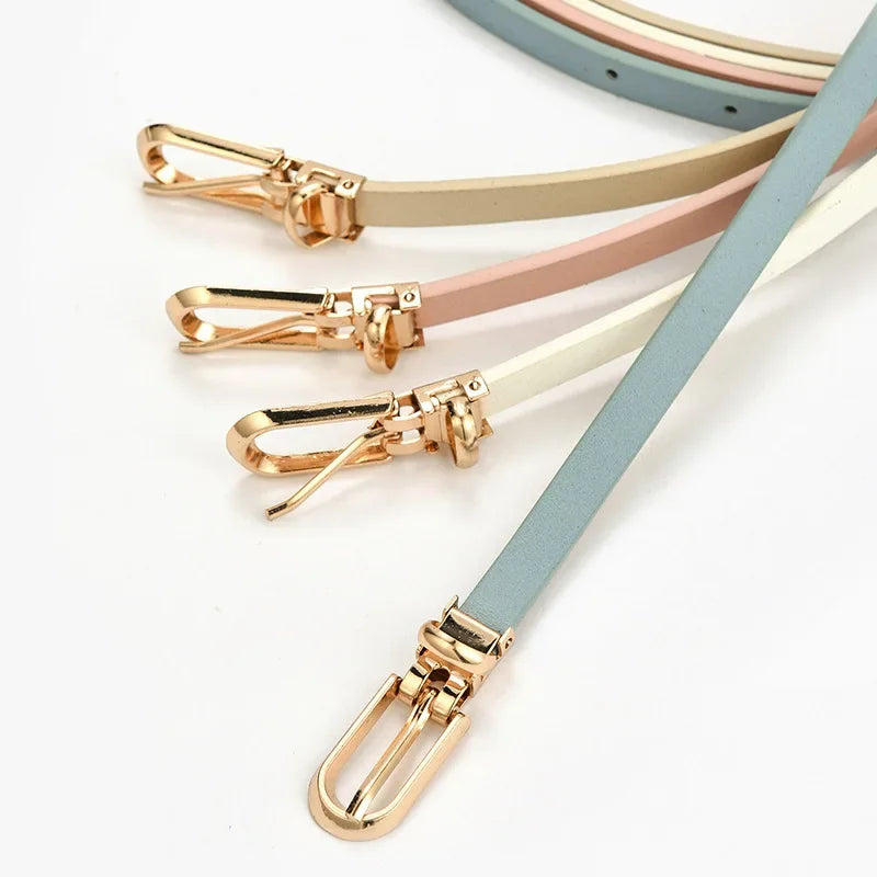 Black Red Brown Adjustable PU Leather Women Faux Leather Belts Candy Color Thin Skinny Waistband Fashion Dress Jeans Strap Belt